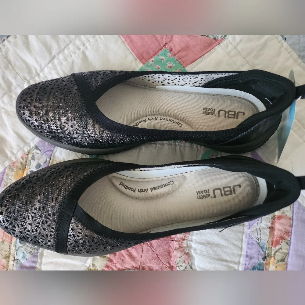 JBU Emma Black Shimmer Casual Slip-On Ballet Flat